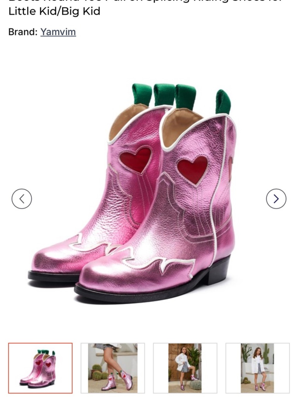 Pink Heart-Accented Kids Western Boots size 2 shiny - Picture 4 of 9